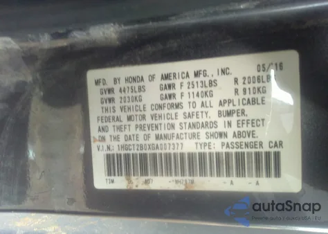 2016 Honda Accord Touring z USA, uszkodzony, nr VIN 1HGCT2B0XGA007377